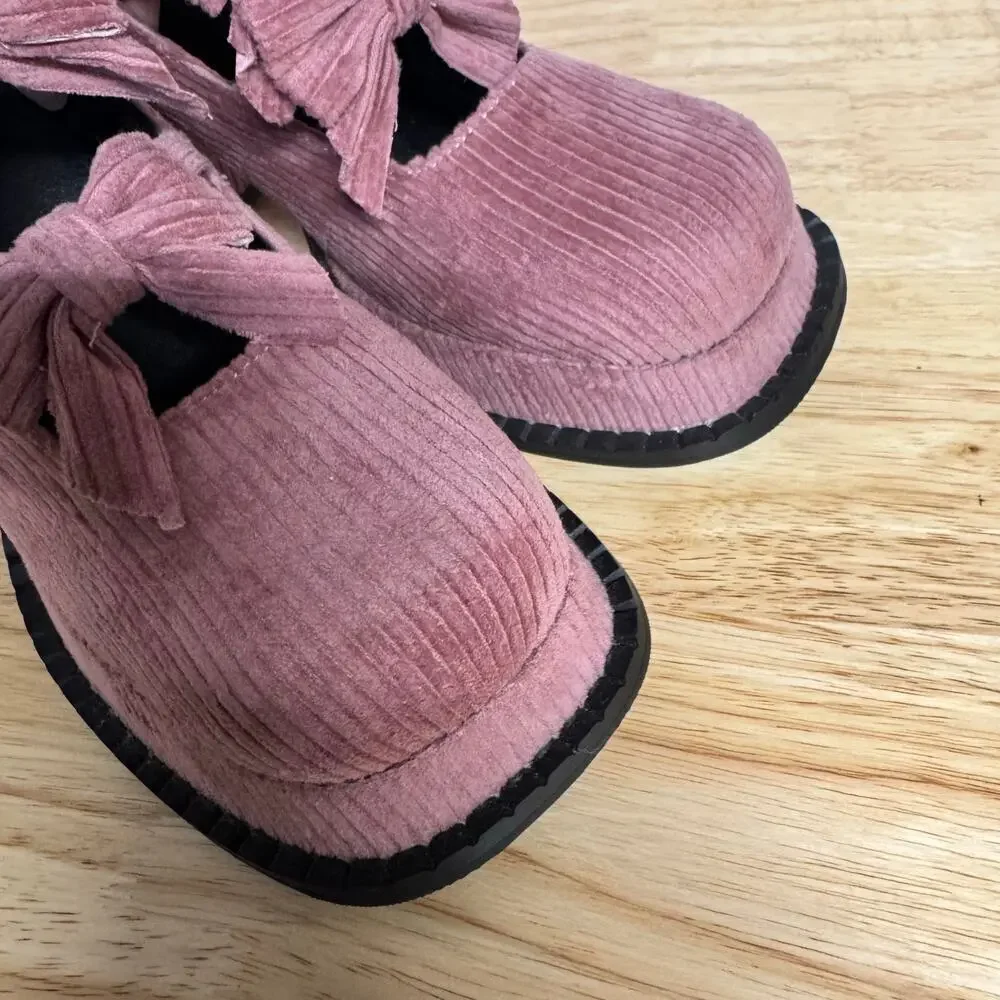 NWOB Dolls Kill Delia’s ROMANTIC TYPE MARY JANES Pink Corduroy Chunky Y2K Size 9